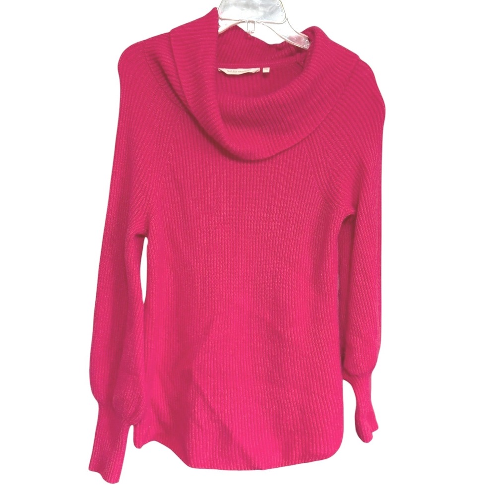 Soft Surroundings Pink 100% Cashmere Cowl Neck Ribbed Balloon Sleeve Sweater M
